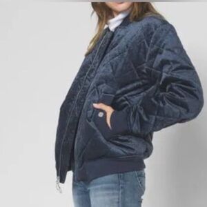 7 For All Mankind Blue Velvet Quilted Bomber Jacket small